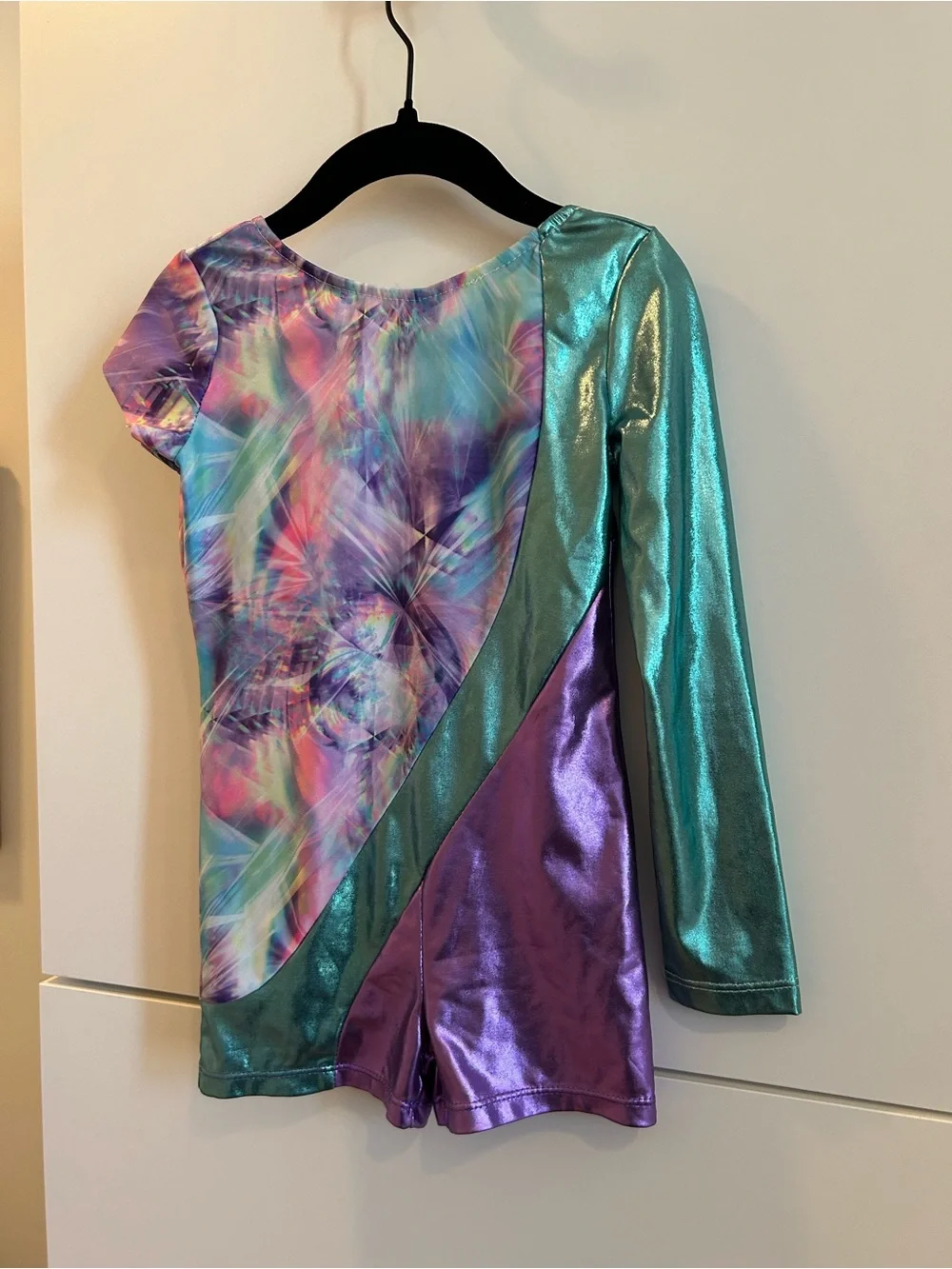 iEFiEL Shimmer Tie-Dye Metallic Girls' Gymnastics Dance Leotard - Teal & Purple